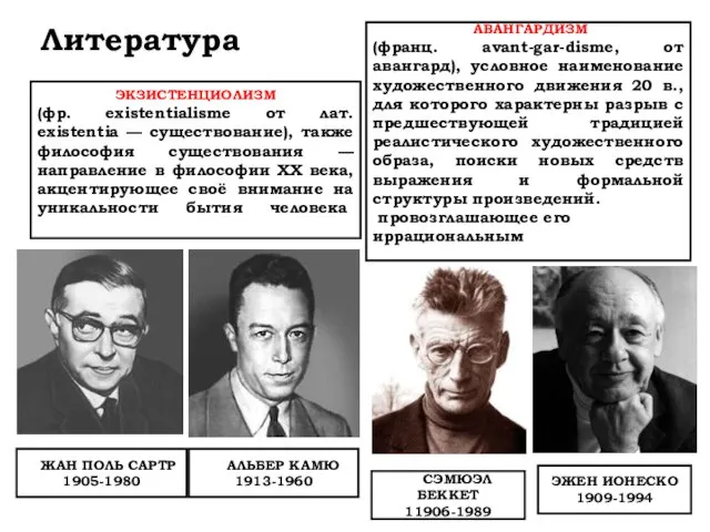 Литература ЭКЗИСТЕНЦИОЛИЗМ (фр. existentialisme от лат. existentia — существование), также философия