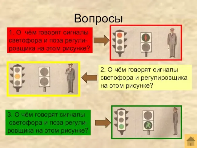 Вопросы 1. О чём говорят сигналы светофора и поза регули- ровщика