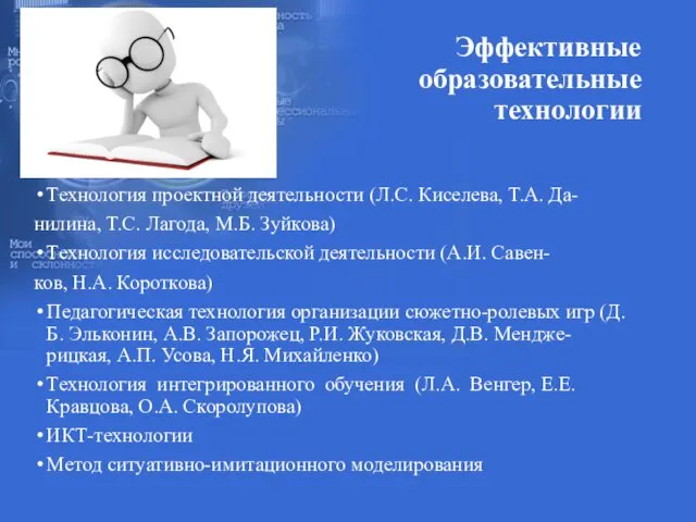 Эффективные образовательные технологии Технология проектной деятельности (Л.С. Киселева, Т.А. Да- нилина,