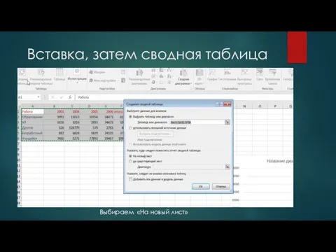 Вставка, затем сводная таблица Выбираем «На новый лист»