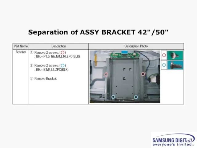 Separation of ASSY BRACKET 42"/50"