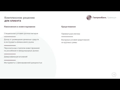 Комплексное решение для клиента Накопления и инвестирование Специальные условия срочных вкладов