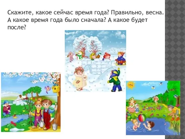 Скажите, какое сейчас время года? Правильно, весна. А какое время года