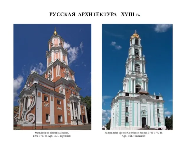 РУССКАЯ АРХИТЕКТУРА XVIII в. Меньшикова башня в Москве, 1701-1707 гг. Арх.