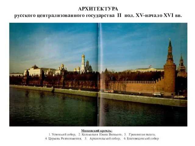 АРХИТЕКТУРА русского централизованного государства II пол. XV-начало XVI вв. Московский кремль: