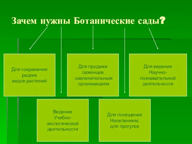 Зачем нужны Ботанические сады? Для сохранения редких видов растений Для продажи