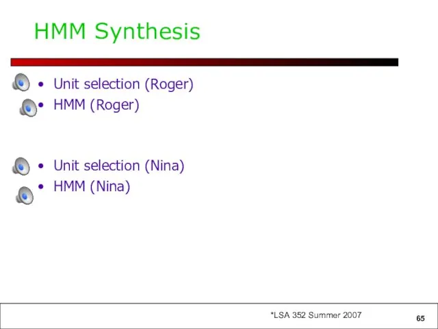 HMM Synthesis Unit selection (Roger) HMM (Roger) Unit selection (Nina) HMM (Nina)