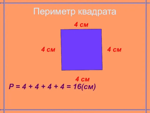 Периметр квадрата 4 см 4 см 4 см 4 см Р