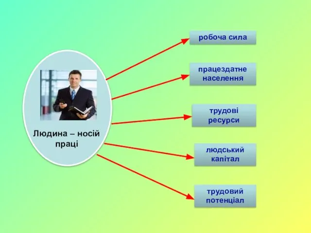 робоча сила працездатне населення трудові ресурси людський капітал трудовий потенціал Людина – носій праці