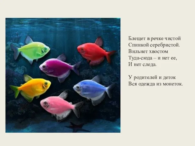 Блещет в речке чистой Спинкой серебристой. Вильнет хвостом Туда-сюда – и