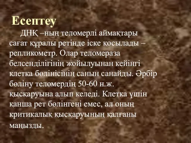 Есептеу ДНҚ –ның теломерлі аймақтары сағат құралы ретінде іске қосылады –