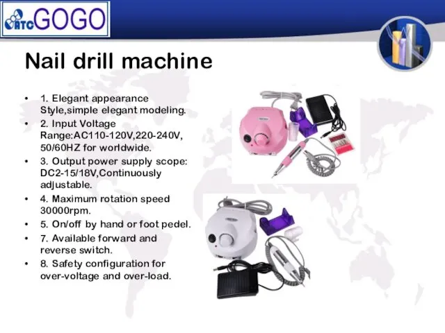 Nail drill machine 1. Elegant appearance Style,simple elegant modeling. 2. Input