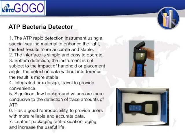 ATP Bacteria Detector 1. The ATP rapid detection instrument using a