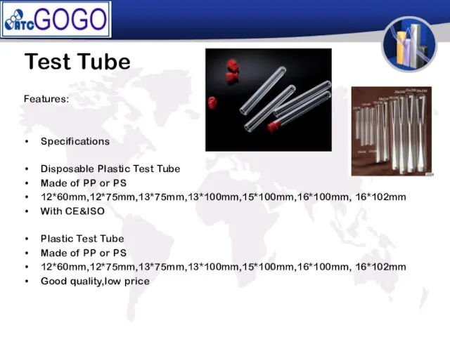 Test Tube Features: Specifications Disposable Plastic Test Tube Made of PP