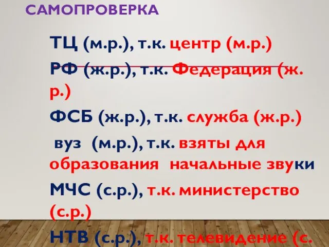 САМОПРОВЕРКА ТЦ (м.р.), т.к. центр (м.р.) РФ (ж.р.), т.к. Федерация (ж.р.)