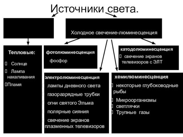 Источники света. Холодные Горячие электролюминесценция лампы дневного света газоразрядные трубки огни