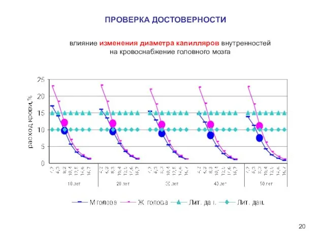 ПРОВЕРКА ДОСТОВЕРНОСТИ влияние изменения диаметра капилляров внутренностей на кровоснабжение головного мозга