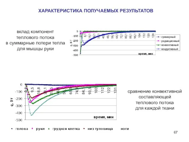 вклад компонент теплового потока в суммарные потери тепла для мышцы руки