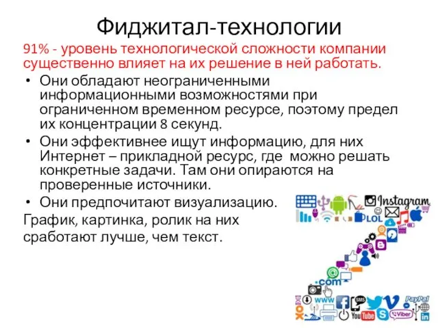 Фиджитал-технологии 91% - уровень технологической сложности компании существенно влияет на их