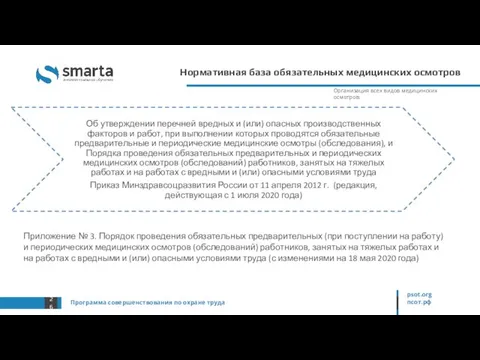 Нормативная база обязательных медицинских осмотров Программа совершенствования по охране труда psot.org