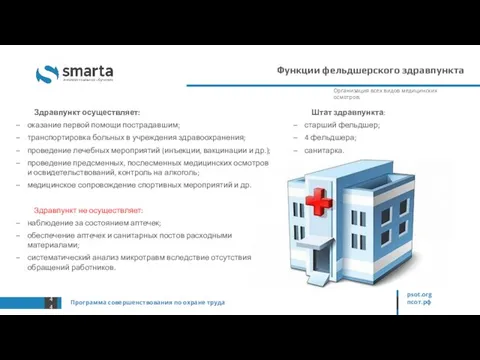 Программа совершенствования по охране труда psot.org псот.рф Здравпункт осуществляет: оказание первой