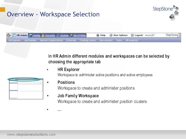 In HR Admin different modules and workspaces can be selected by