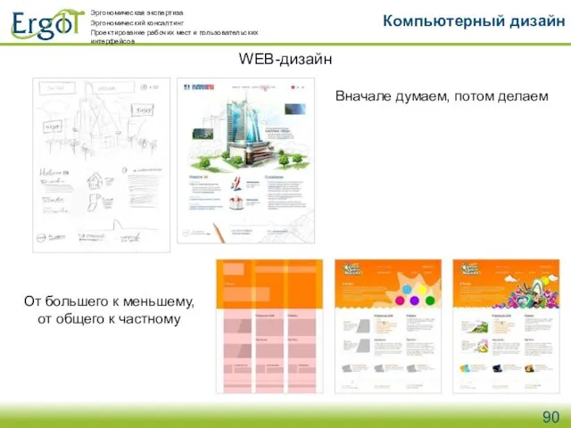 WEB-дизайн Компьютерный дизайн Вначале думаем, потом делаем От большего к меньшему,