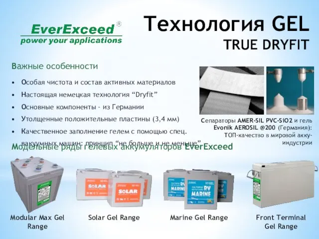 Технология GEL TRUE DRYFIT Важные особенности Особая чистота и состав активных