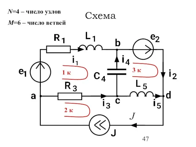 N=4 – число узлов М=6 – число ветвей