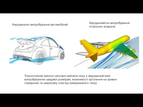 Аеродиначні випробування автомобілей Аеродинамічні випробування літальних апаратів Тонкоплівкові ємнісні сенсори зайняли