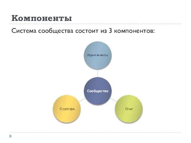 Компоненты Система сообщества состоит из 3 компонентов: