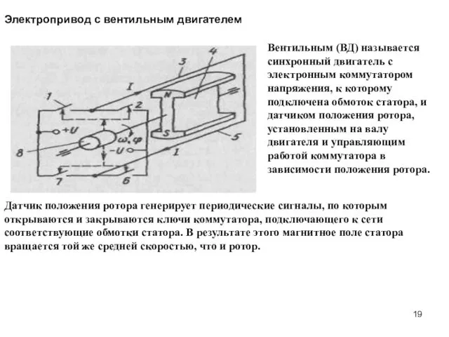 Вентильным (ВД) называется синхронный двигатель с электронным коммутатором напряжения, к которому