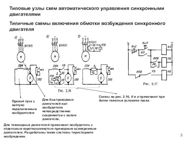 Типовые узлы схем автоматического управления синхронными двигателями Типичные схемы включения обмотки