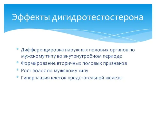 Дифференцировка наружных половых органов по мужскому типу во внутриутробном периоде Формирование