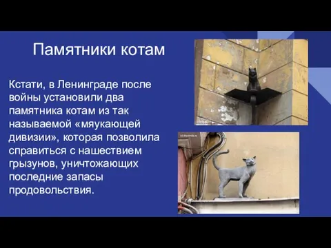 Кстати, в Ленинграде после войны установили два памятника котам из так