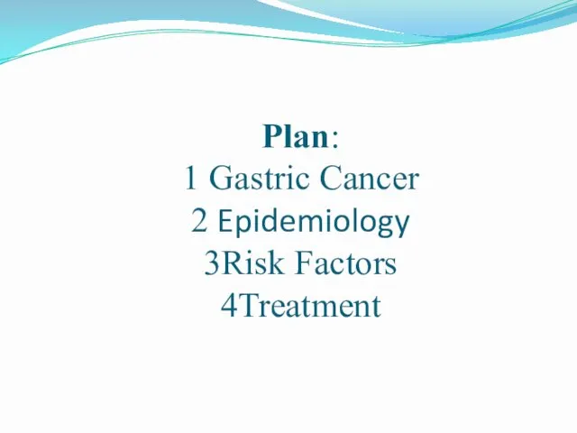 Plan: 1 Gastric Cancer 2 Epidemiology 3Risk Factors 4Treatment