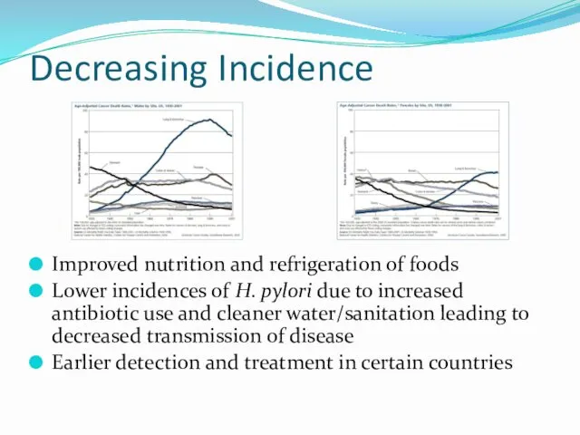 Decreasing Incidence Improved nutrition and refrigeration of foods Lower incidences of