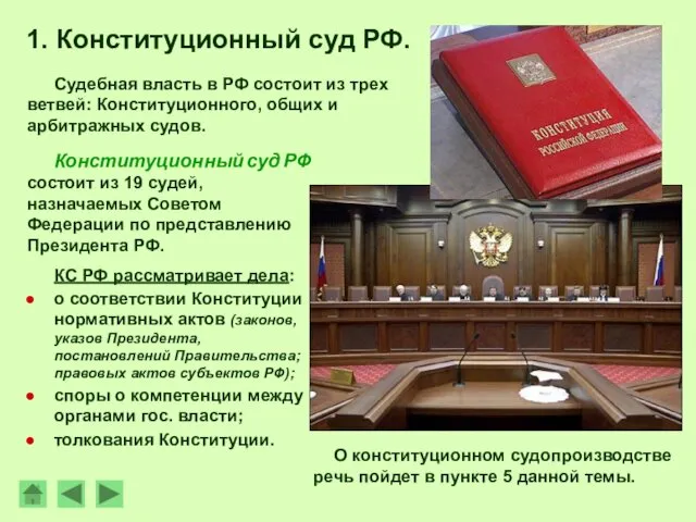 Судебная власть в РФ состоит из трех ветвей: Конституционного, общих и