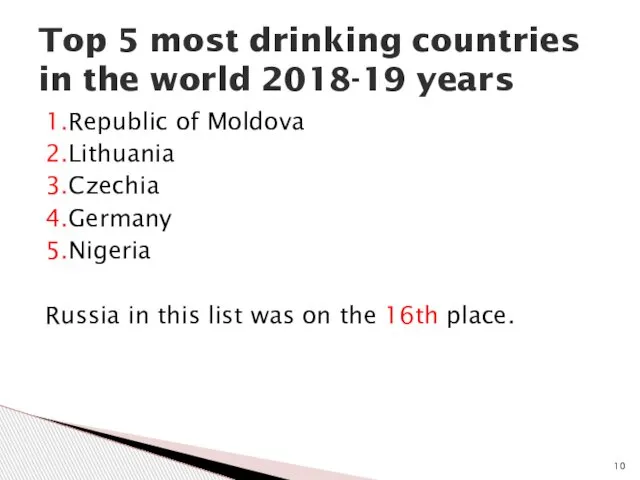 1.Republic of Moldova 2.Lithuania 3.Czechia 4.Germany 5.Nigeria Russia in this list