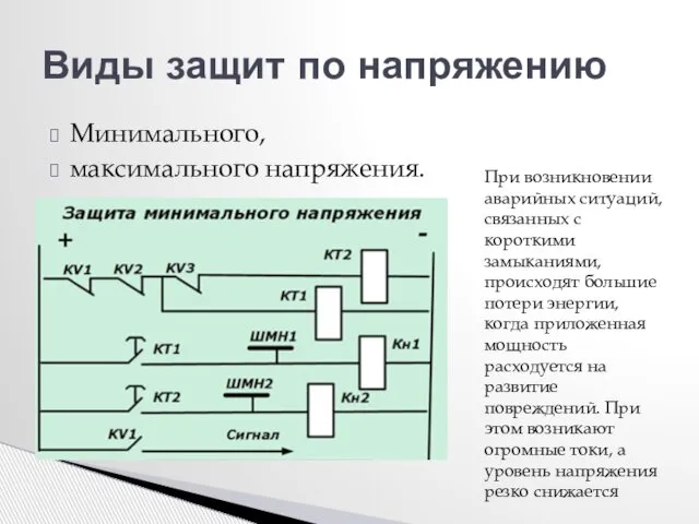 Минимального, максимального напряжения. Виды защит по напряжению При возникновении аварийных ситуаций,