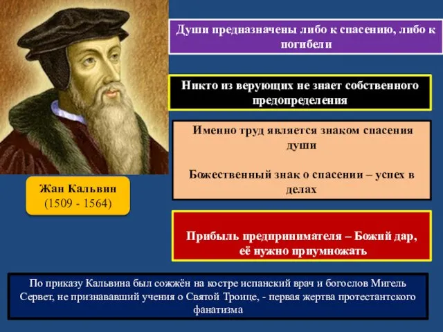 Жан Кальвин (1509 - 1564) Души предназначены либо к спасению, либо