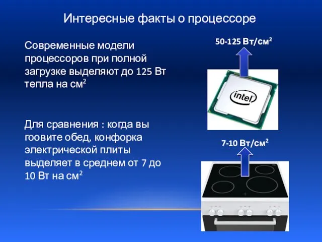 Интересные факты о процессоре Современные модели процессоров при полной загрузке выделяют