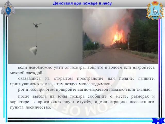 Действия при пожаре в лесу 29 . если невозможно уйти от