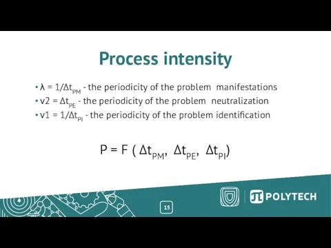 15 Process intensity λ = 1/ΔtPM - the periodicity of the