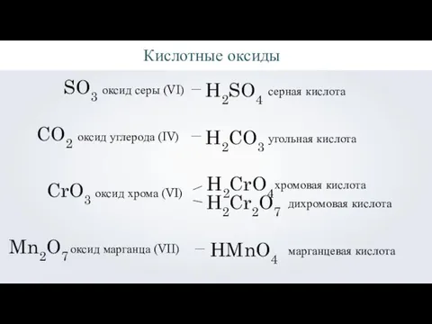 SO3 оксид серы (VI) H2SO4 серная кислота — оксид углерода (IV)