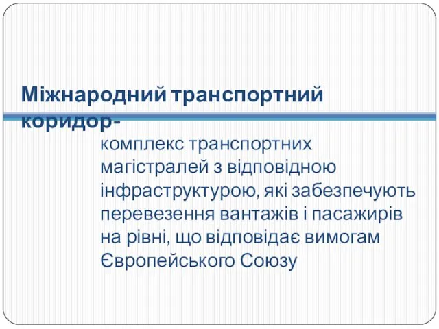 комплекс транспортних магістралей з відповідною інфраструктурою, які забезпечують перевезення вантажів і