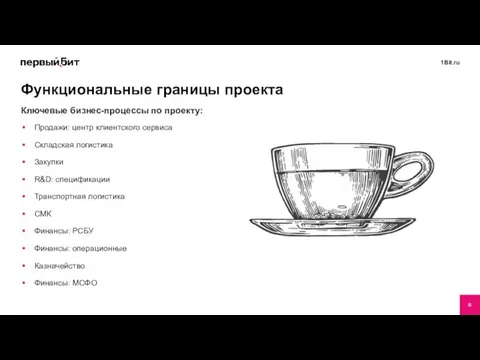 Ключевые бизнес-процессы по проекту: Продажи: центр клиентского сервиса Складская логистика Закупки