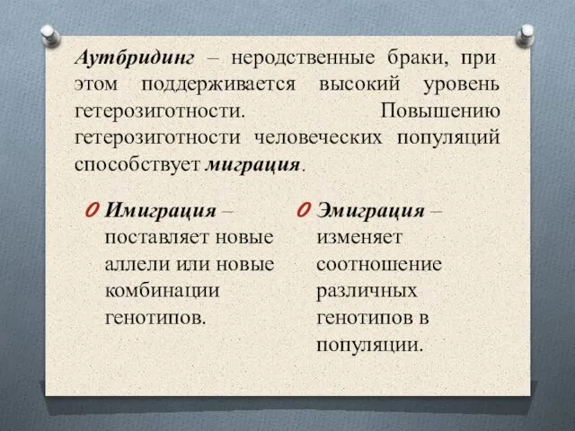 Аутбридинг – неродственные браки, при этом поддерживается высокий уровень гетерозиготности. Повышению