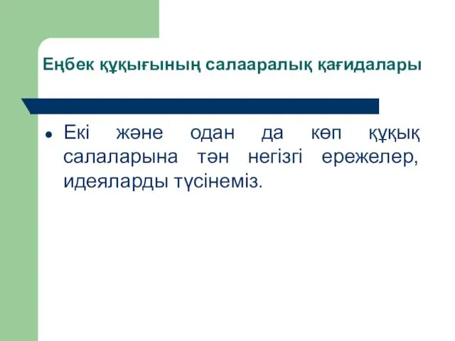 Еңбек құқығының салааралық қағидалары Екі және одан да көп құқық салаларына тән негізгі ережелер, идеяларды түсінеміз.