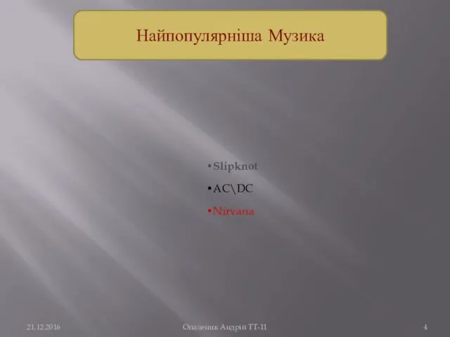 21.12.2016 Опаленик Андрій ТТ-11 Slipknot AC\DC Nirvana Найпопулярніша Музика